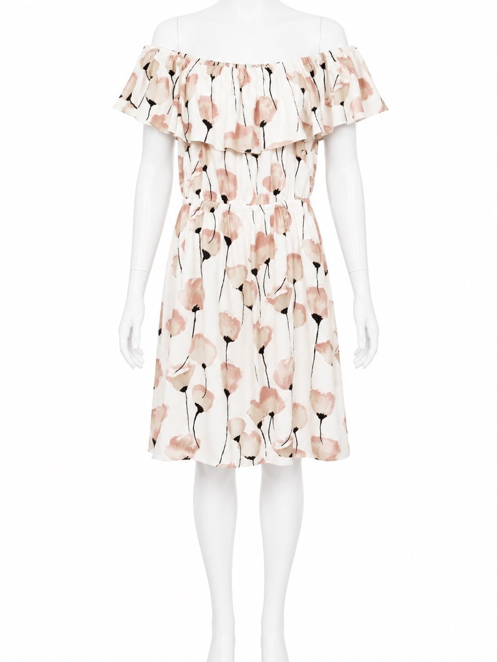 Wilfred Aritzia Hosta Off-Shoulder Floral Dress Cream Pink Size Medium